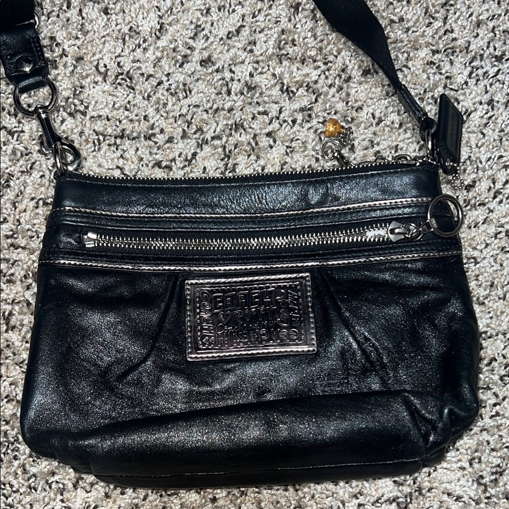 Coach Black Leather Crossbody Bag with Silver Accents